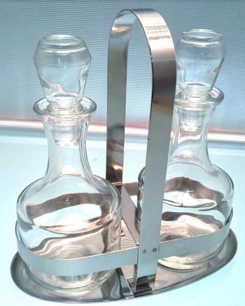 OLIO ACETO IN VETRO TRASPARENTE CON SUPPORTO IN ACCIAIO INOX 18/8