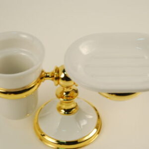 PORTA SPAZZOLINO / SAPONE DOPPIO IN TOMAZ ORO BIANCO