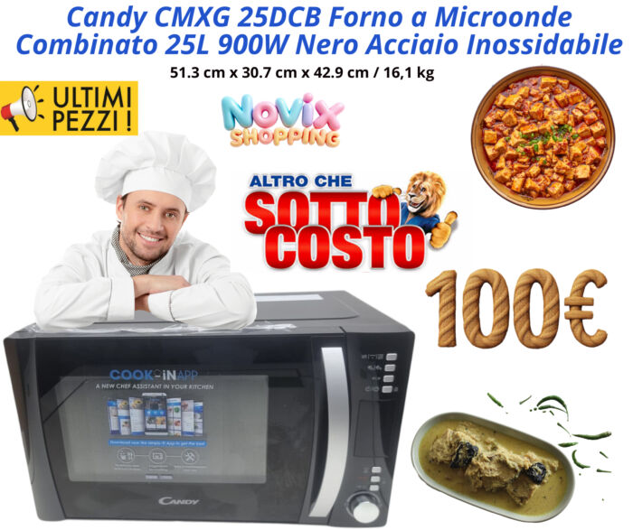 Candy CMXG 25DCB Forno a Microonde Combinato 25L 900W Nero Acciaio Inossidabile