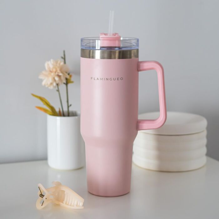 Flamingueo Tazza Termica - Borraccia con Cannuccia Rosa