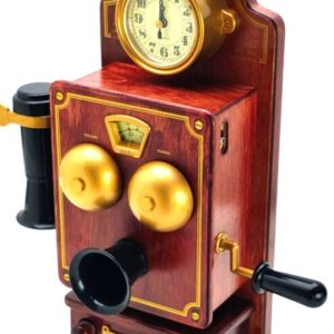 TÉLÉPHONE VINTAGE ANTIQUE DÉCO AVEC HORLOGE ET RADIO 36 X 16 cm.