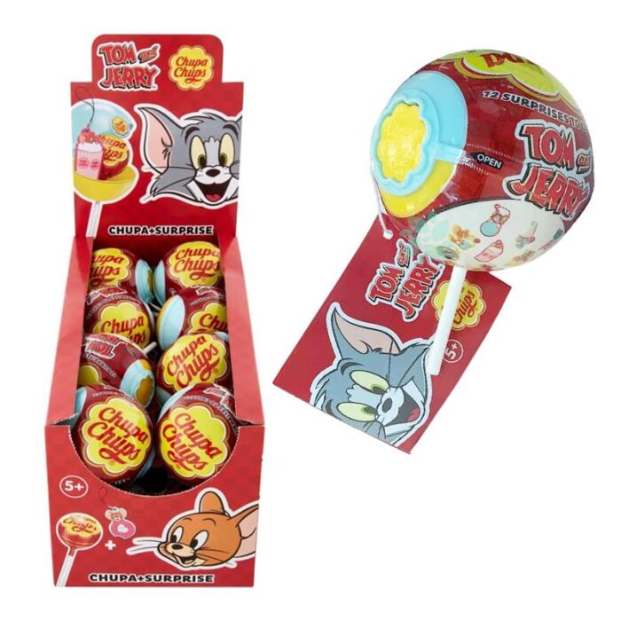 Chupa Chups Surprise Tom&Jerry, 16 Lollipop, Gusto Fragola