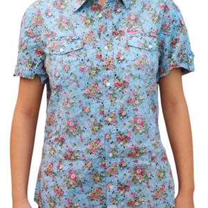 CHEMISE D'ÉTÉ BLEU A FLEURES ROSES À MANCHES COURTES TAILLE L PAR LEE COOPER