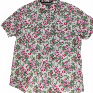 CHEMISE BLANCHE À FLEURS ROUGES MANCHES COURTES TAILLE M BY HEROD