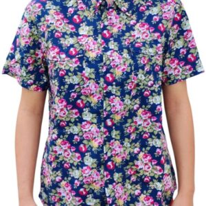 CHEMISE BLEU FONCÉ À FLEURS À MANCHES COURTES TAILLE M PAR HEROD
