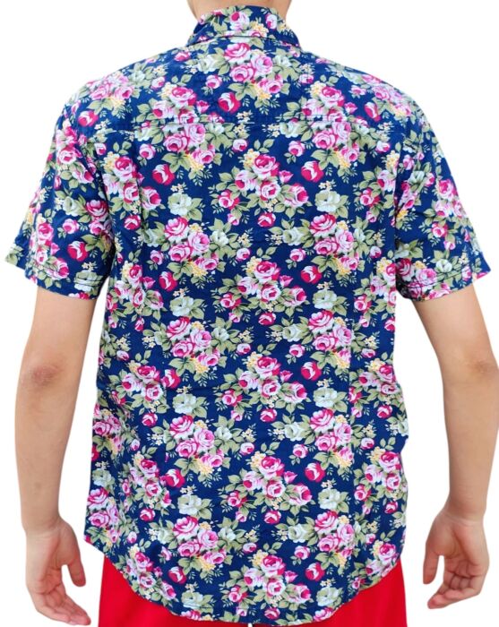 CHEMISE BLEU FONCÉ À FLEURS À MANCHES COURTES TAILLE M PAR HEROD - immagine 5