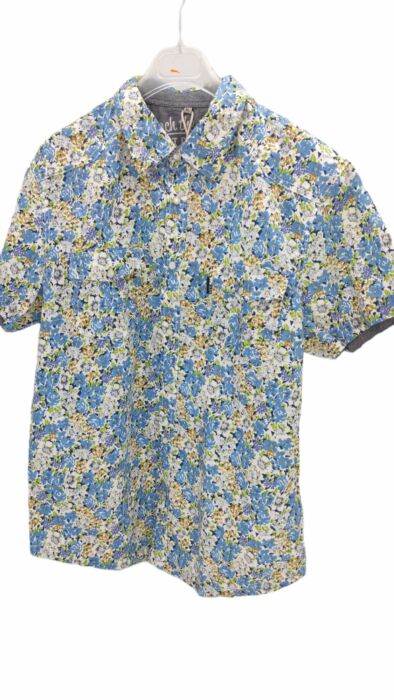 CHEMISE BLANCHE À FLEURS BLEUES MANCHES COURTES TAILLE M BY HEROD