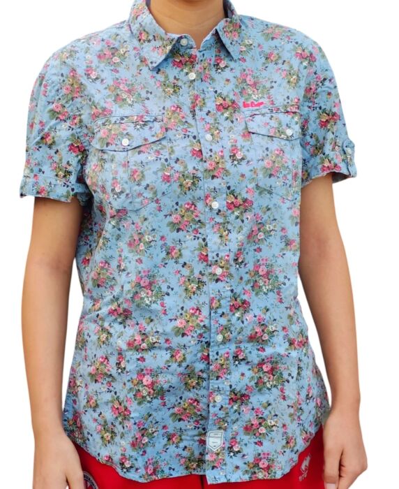CHEMISE BLEUE À FLEURS ROSES TAILLE S BY LEE COOPER