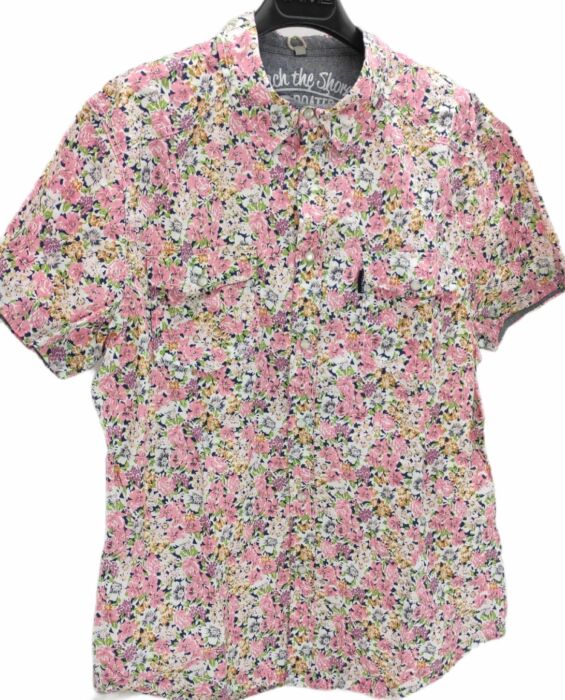CHEMISE BLANCHE À FLEURS ROSES MANCHES COURTES TAILLE S BY HEROD