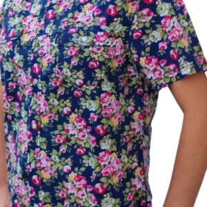 CHEMISE BLEU FONCÉ À FLEURS MANCHES COURTES TAILLE S PAR HEROD