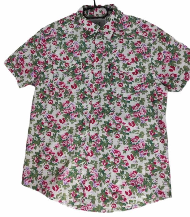 CHEMISE BLANCHE À FLEURS ROUGES À MANCHES COURTES TAILLE S PAR HEROD