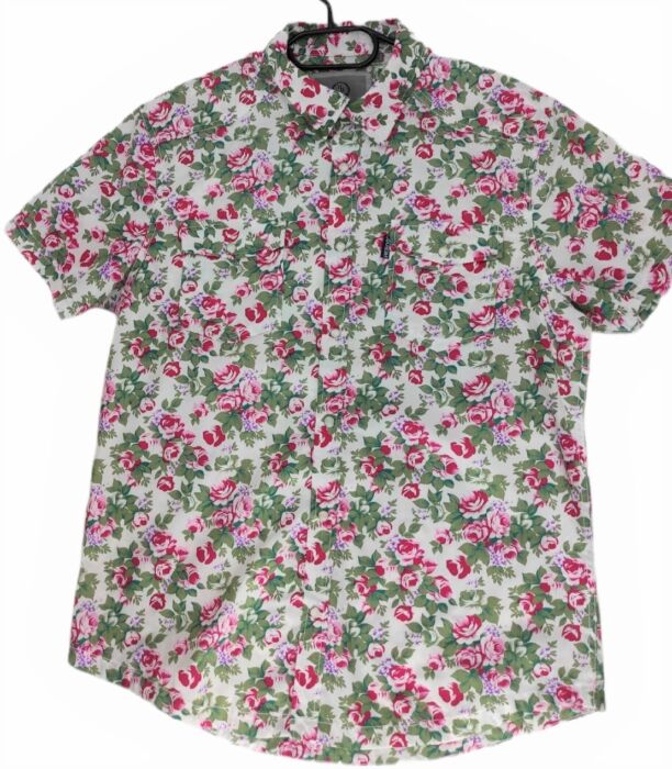 CHEMISE BLANCHE À FLEURS ROUGES À MANCHES COURTES TAILLE S PAR HEROD - immagine 5