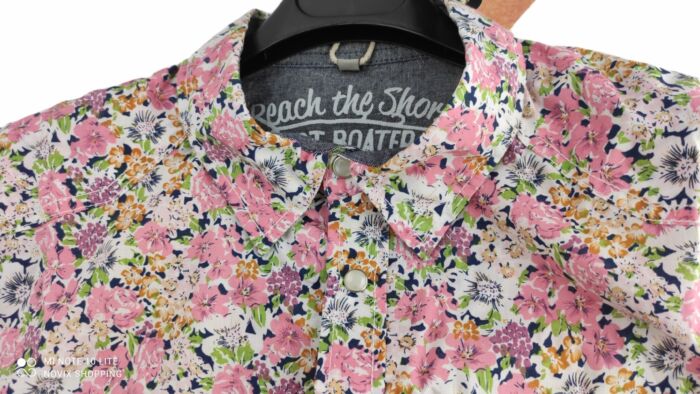 CHEMISE BLANCHE À FLEURS ROSES MANCHES COURTES TAILLE L BY HEROD - immagine 3