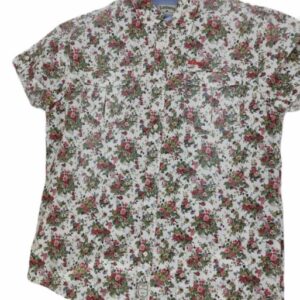 CHEMISE BLANCHE À FLEURS ROUGES MANCHES COURTES TAILLE M PAR LEE COOPER