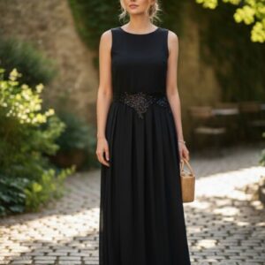 ABITO DONNA NERO LUNGO SMANICATO TAG.