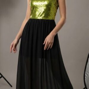 ABITO DONNA  LUNGO CERIMONIE PAILLETE VERDE / NERO