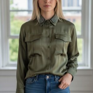 CAMICIA DONNA VERDE MILITARE SATIN A SPALLE SCOPERTE