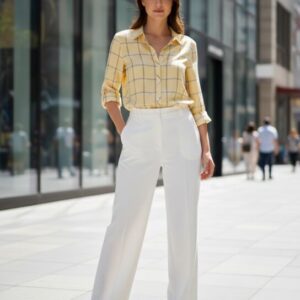 CAMICIA DONNA POPLINE QUADRETTI GIALLA