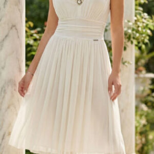 Robe midi beige style empire avec col halter