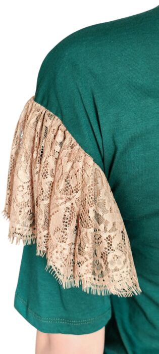 abito t-shirt verde con pizzo laterale e la stampa "CALIFORNIA" by j'aime - immagine 4