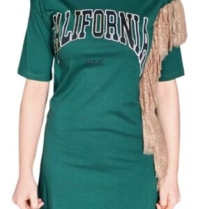 abito t-shirt verde con pizzo laterale e la stampa "CALIFORNIA" by j'aime