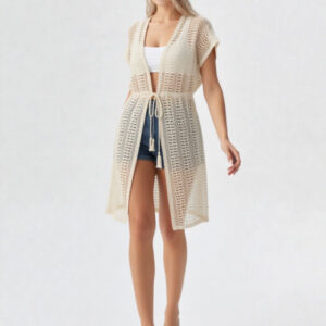cardigan copricostume lungo all'uncinetto da donna