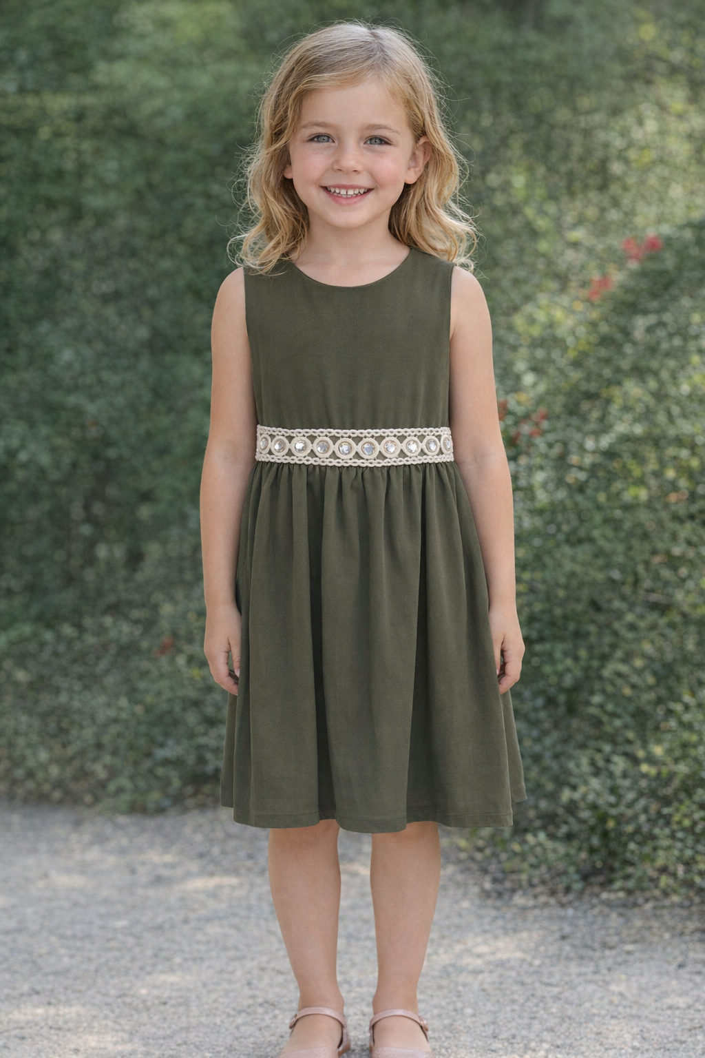 ABITO BAMBINA 8 ANNI VERDE MILITARE SMANICATO - immagine 4