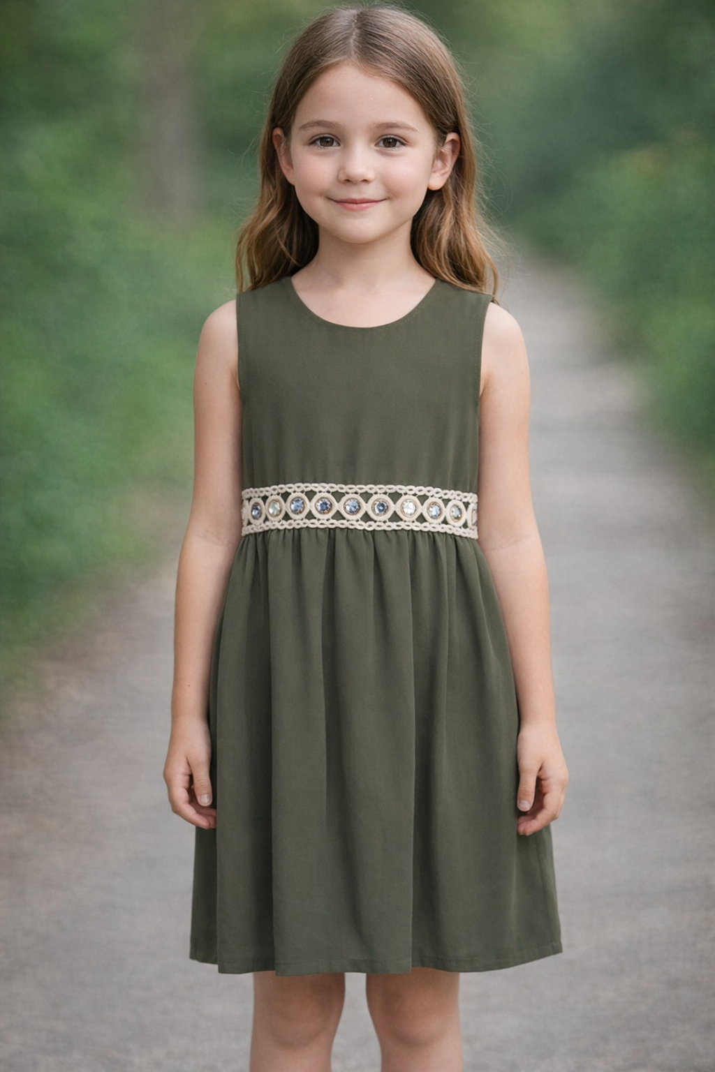 ABITO BAMBINA 8 ANNI VERDE MILITARE SMANICATO - immagine 5