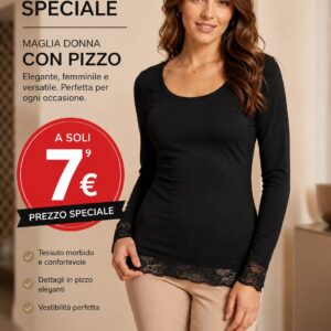 MAGLIA DONNA NERA MANICHE LUNGHE FINALE PIZZO