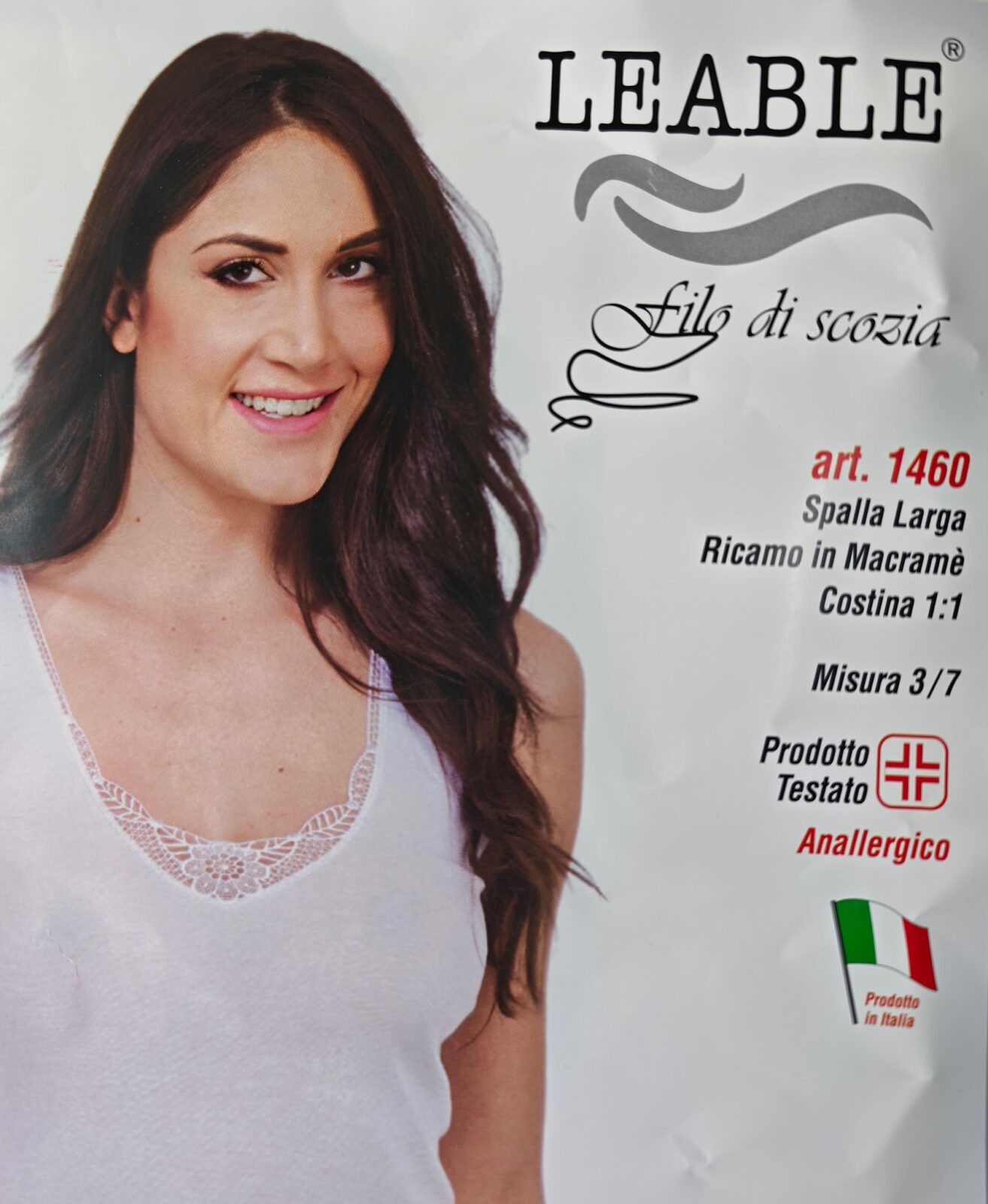 CANOTTA DONNA SPALLA LARGA IN FILO DI SCOZIA RICAMO MACRAMè - INTIMO