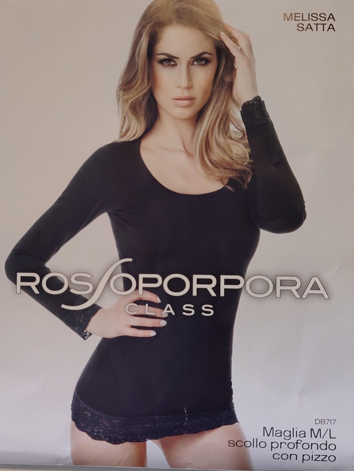 ROSSOPORPORA Maglia Donna Manica Lunga Scollo Lollo con Pizzo - T-SHIRT