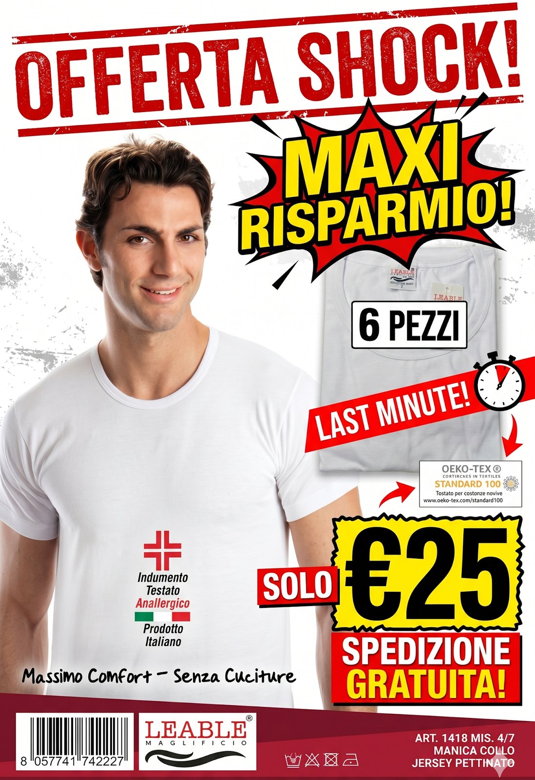 T-SHIRT UOMO LEABLE BIANCO 100 % COTONE MAKO' - T-SHIRT / MAGLIETTE