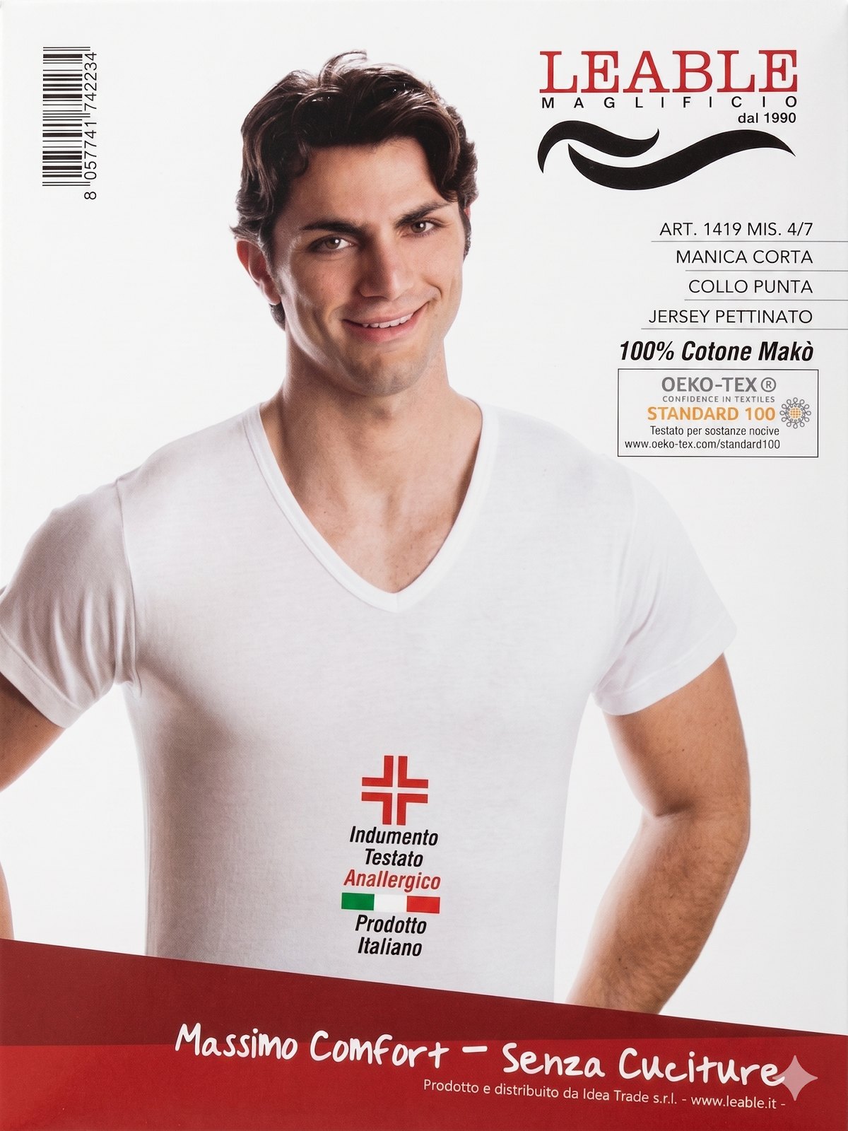 T-SHIRT UOMO LEABLE BIANCO / NERO / BLU 100 % COTONE MAKO' - T-SHIRT / MAGLIETTE