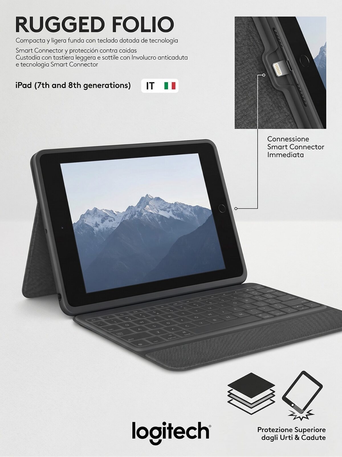 Logitech Rugged Folio per iPad 7a/8a Generazione - Grafite - Custodie con tastiera