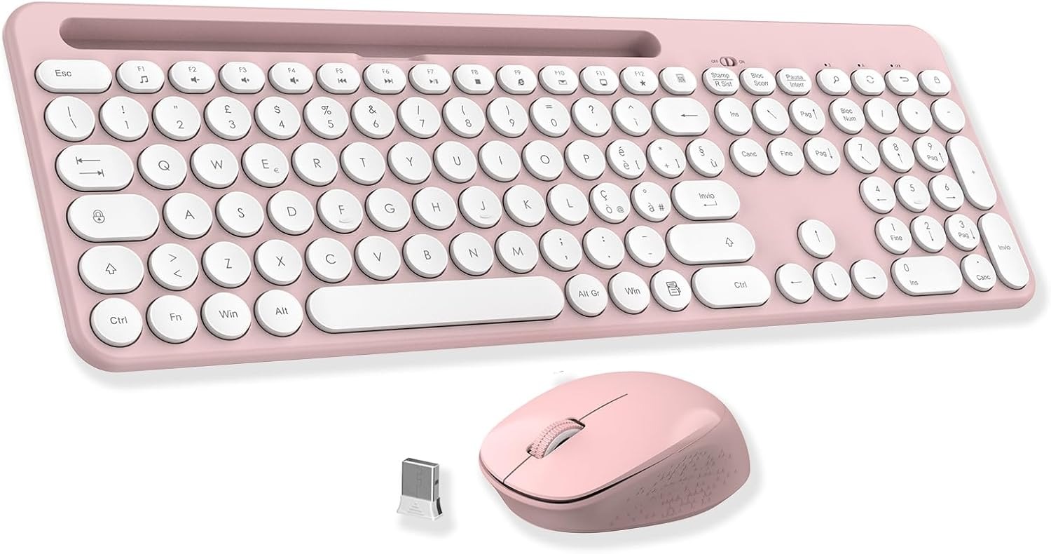 Set Tastiera e Mouse Wireless Rosa - Tastiere e mouse